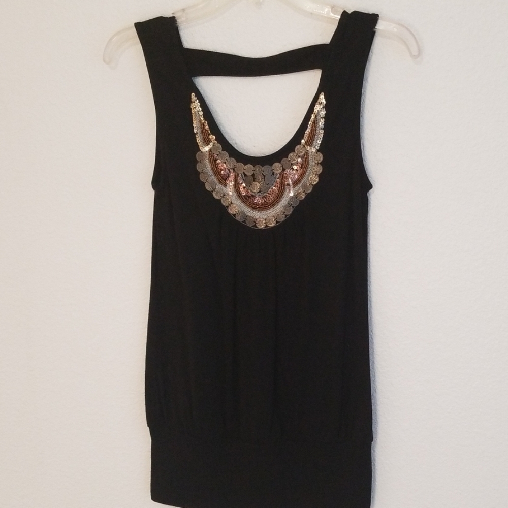 Unique Black Top with Detailed Neckline